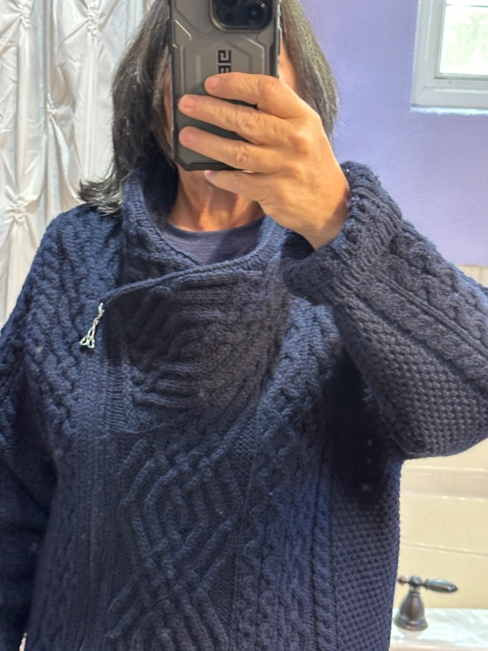 Aran Crafts Ireland Shannon Zip Cardigan XL 100% Merino Wool - Navy - Picture 8 of 9
